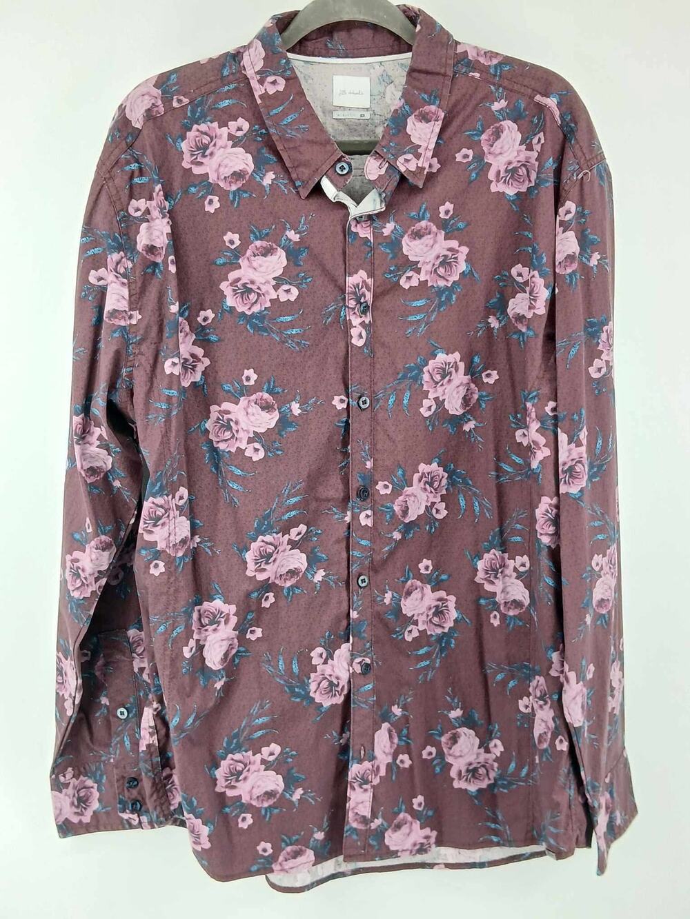 Maroon floral print button up athletic fit (xl)